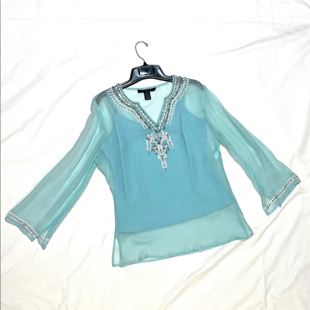 Embellished tunic & matching cami set. Color Aqua Sz PM